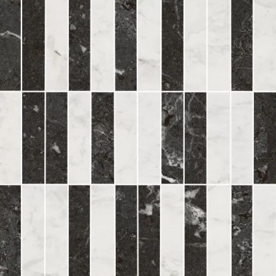 Декор Керама Марацци мозаичный Тубкаль микс чёрный белый глянцевый обрезной 30х30 KMD2MSA003BR
