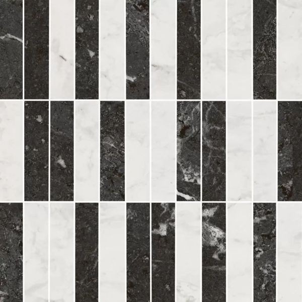 Декор Керама Марацци мозаичный Тубкаль микс чёрный белый глянцевый обрезной 30х30 KMD2MSA003BR
