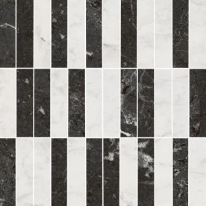 Декор Керама Марацци мозаичный Тубкаль микс чёрный белый глянцевый обрезной 30х30 KMD2MSA003BR
